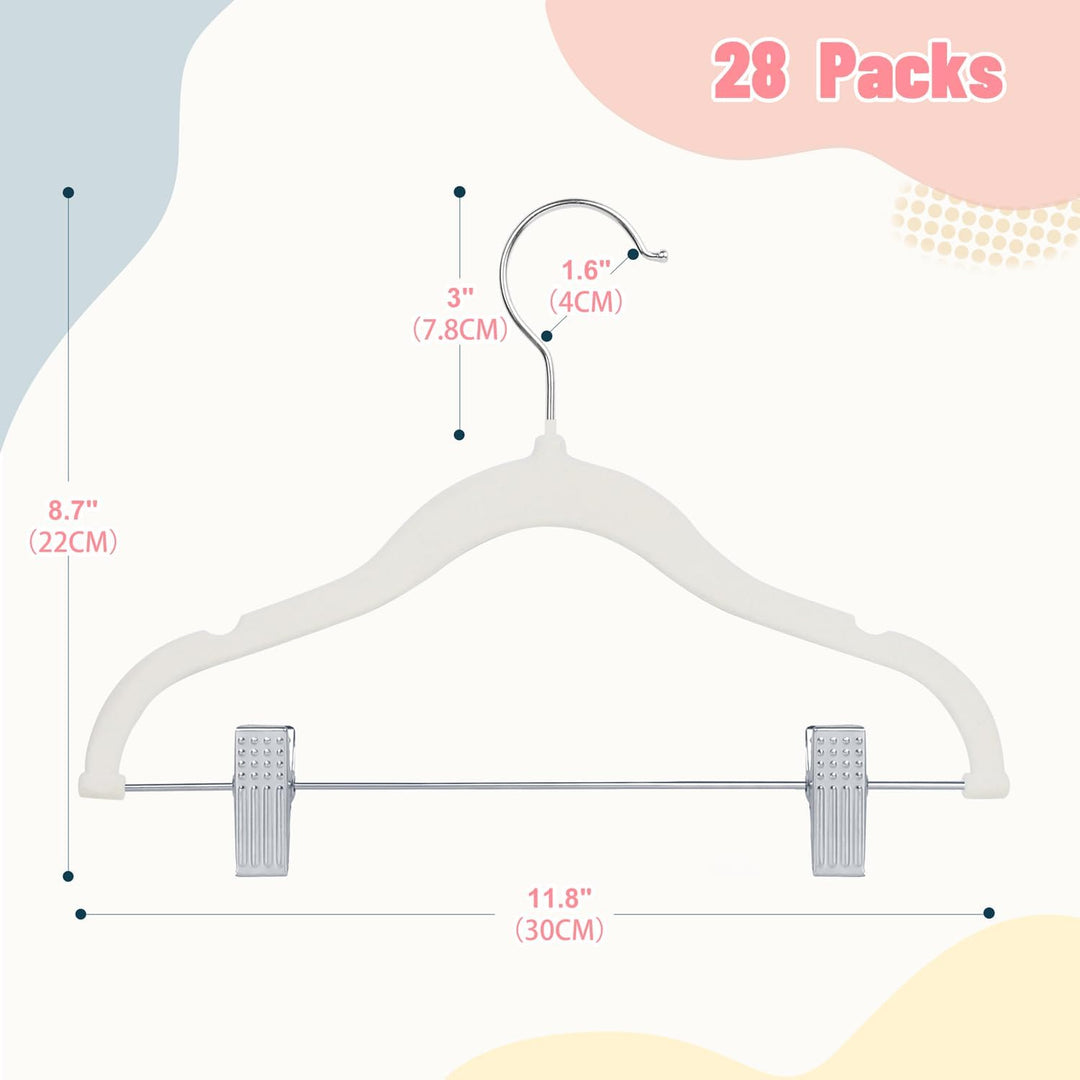 ManGotree Kinder-Rockbügel, 28 Pack Baby-Samtbügel mit beweglichen Clips, rutschfeste Hosenbügel, 30