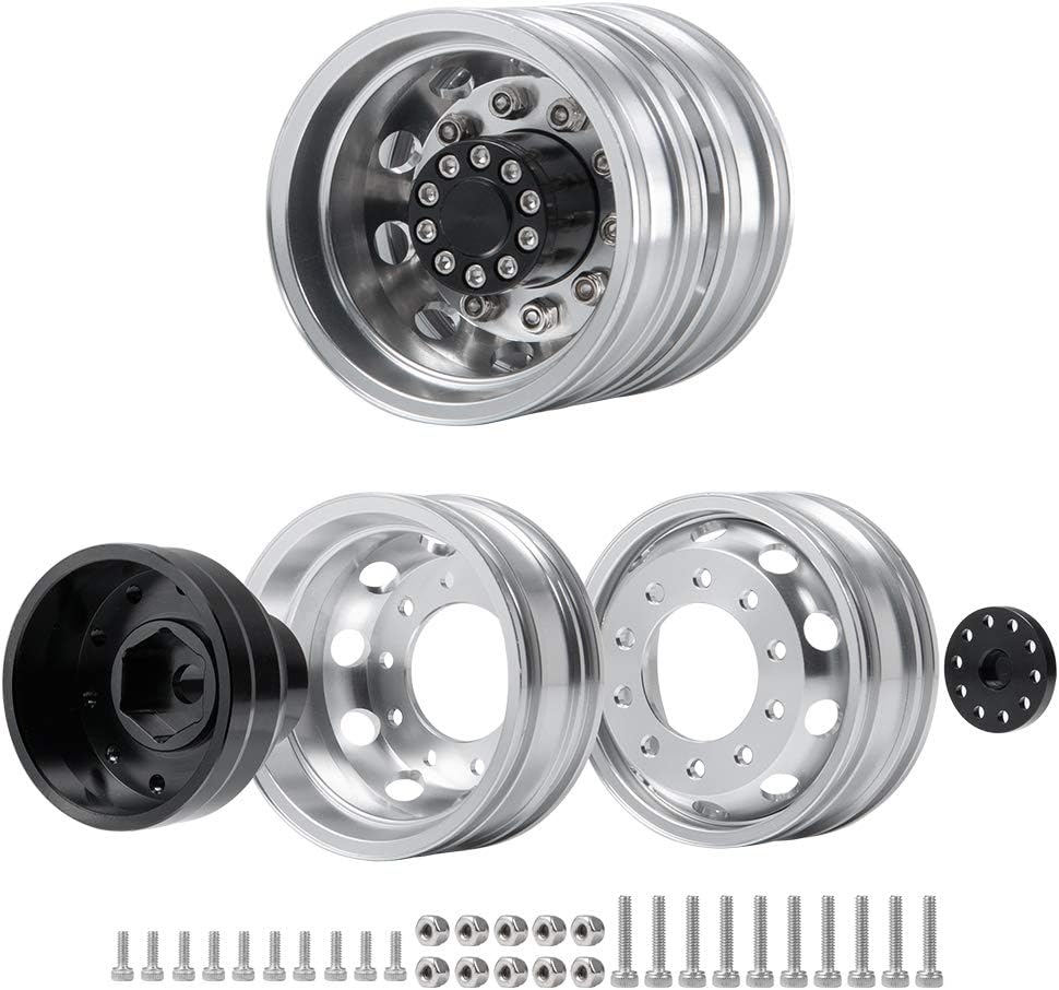 AXspeed 4 Stück Metall Hinterrad Nabenfelgen mit Gummireifen für Tamiya Traktor LKW Klettern Anhänge