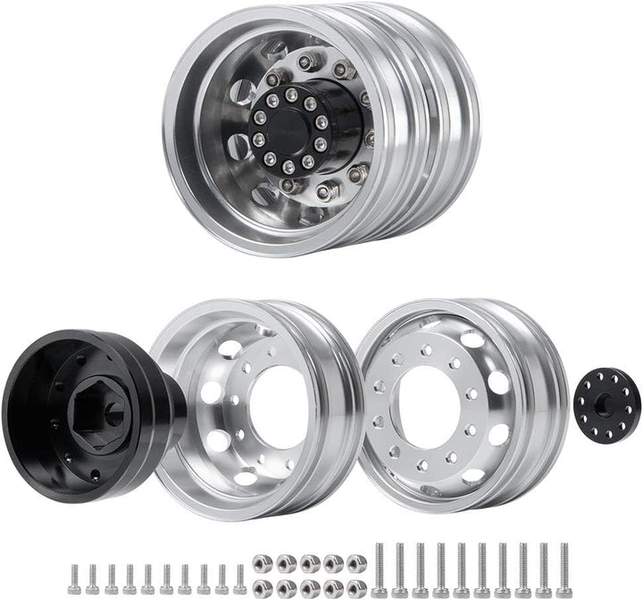 AXspeed 4 Stück Metall Hinterrad Nabenfelgen mit Gummireifen für Tamiya Traktor LKW Klettern Anhänge