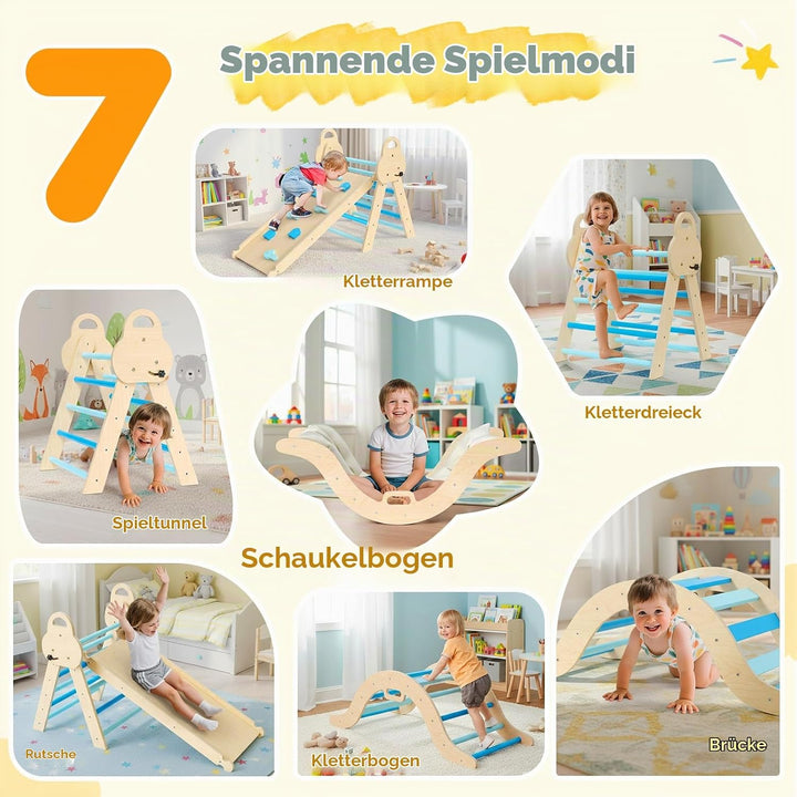 Klettergerüst für Kleinkinder, Kletterleiter aus Holz für Kinder mit gemütlichem Kissen, Indoor-Mont