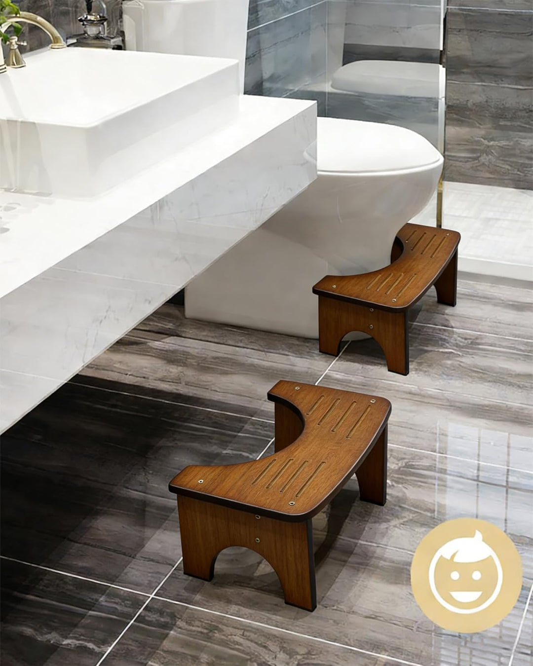 RayLove Physiologischer Toilettenhocker aus Bambus – WC-Trittbrett aus Holz – 35 Grad strapazierfähi