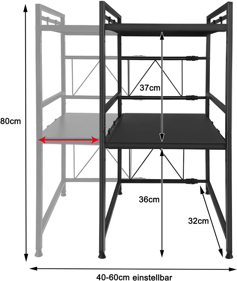 UISEBRT Erweiterbares Mikrowellen Regal mit 8 Haken, 3-Stufiges Mikrowellenständer Standregal Mikrow