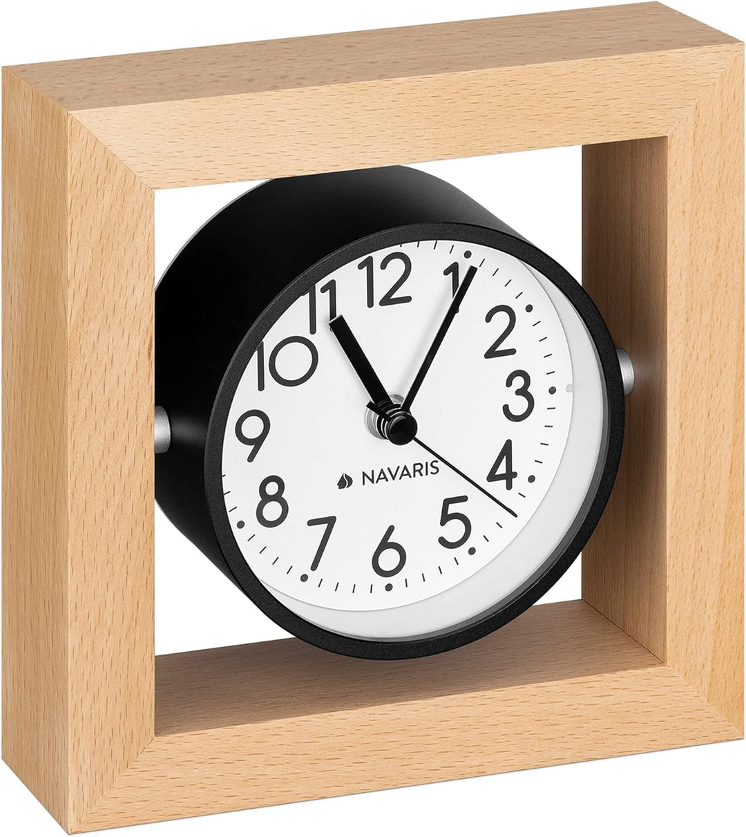 Navaris Analog Holz Tischuhr Quadrat Design - 13,2 x 13,2 x 4,3cm - analoge Uhr ohne Ticken weisses