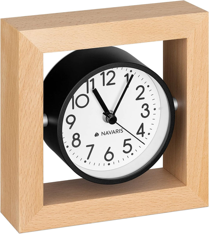 Navaris Analog Holz Tischuhr Quadrat Design - 13,2 x 13,2 x 4,3cm - analoge Uhr ohne Ticken weisses