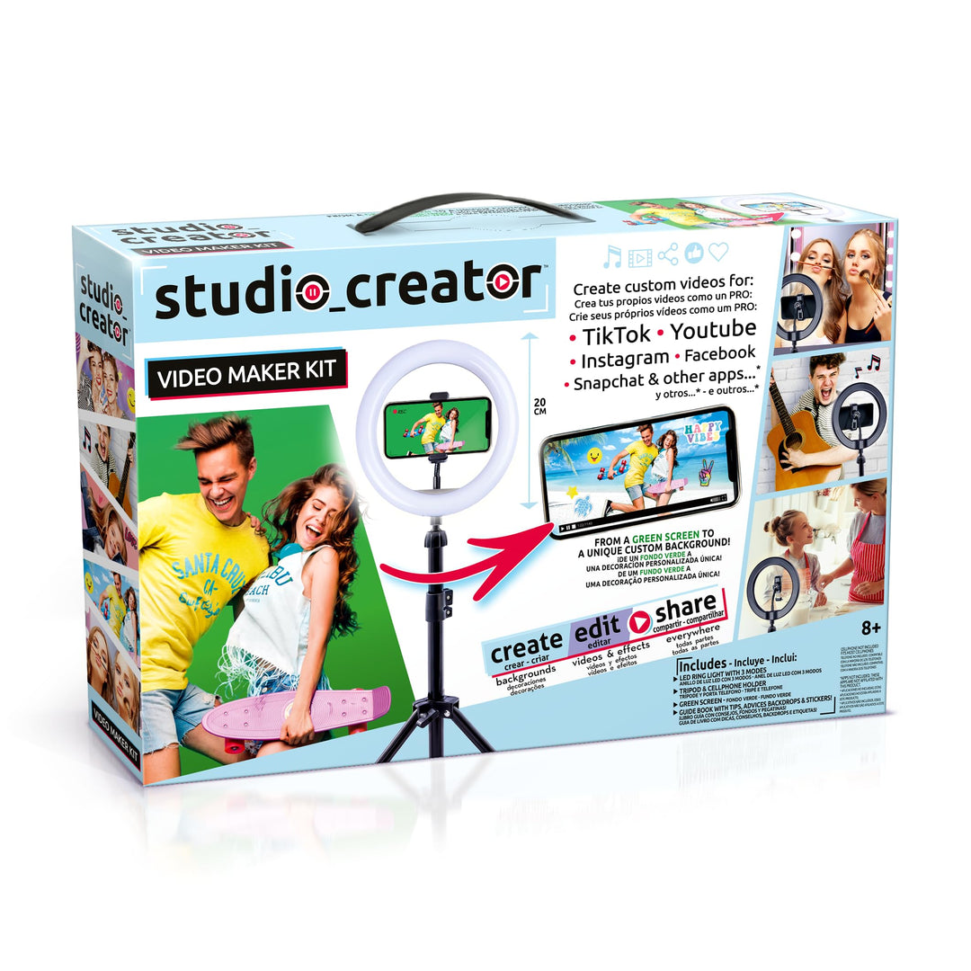 Studio Creator- Video Maker Kit , Selfie licht ringleuchte mit Stativ für Smartphone, Ab 8 Jahren