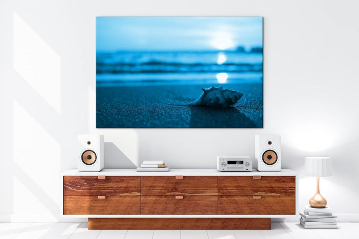 deyoli einzelne Muschel am Strand Format 80x60 Effekt: Monocrome Blau als Leinwandbild, Motiv fertig
