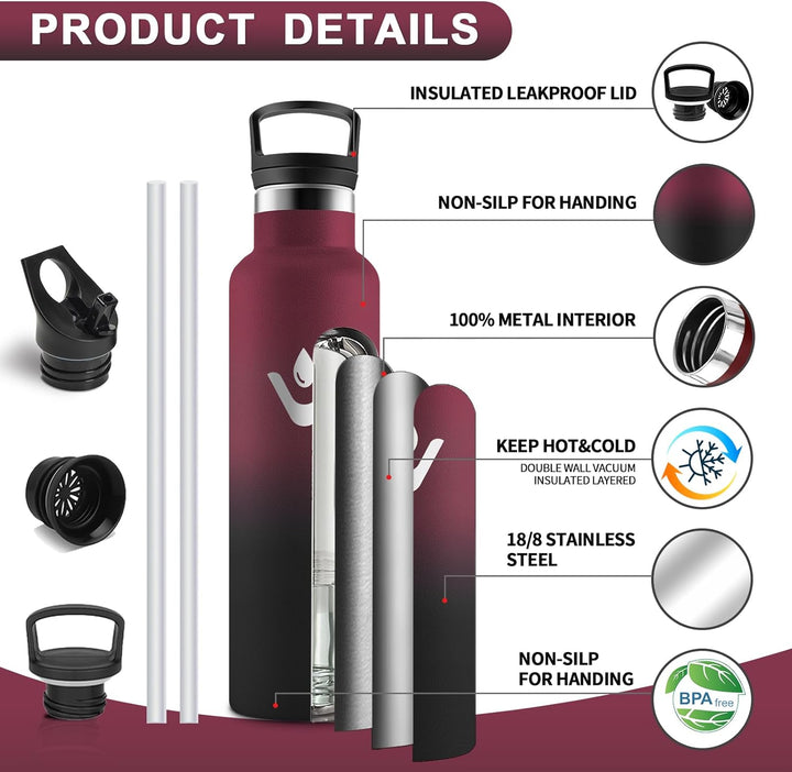 HoneyHolly Trinkflasche Edelstahl, 750 ML BPA-Frei, Thermosflasche, Auslaufsichere Isolierflasche Do