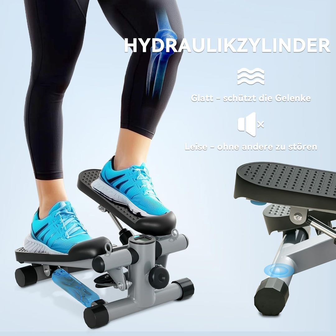SPORTNOW 2 in 1 Mini-Stepper für Zuhause mit LCD-Display, Stepper Hometrainer mit Power Ropes, Up-Do