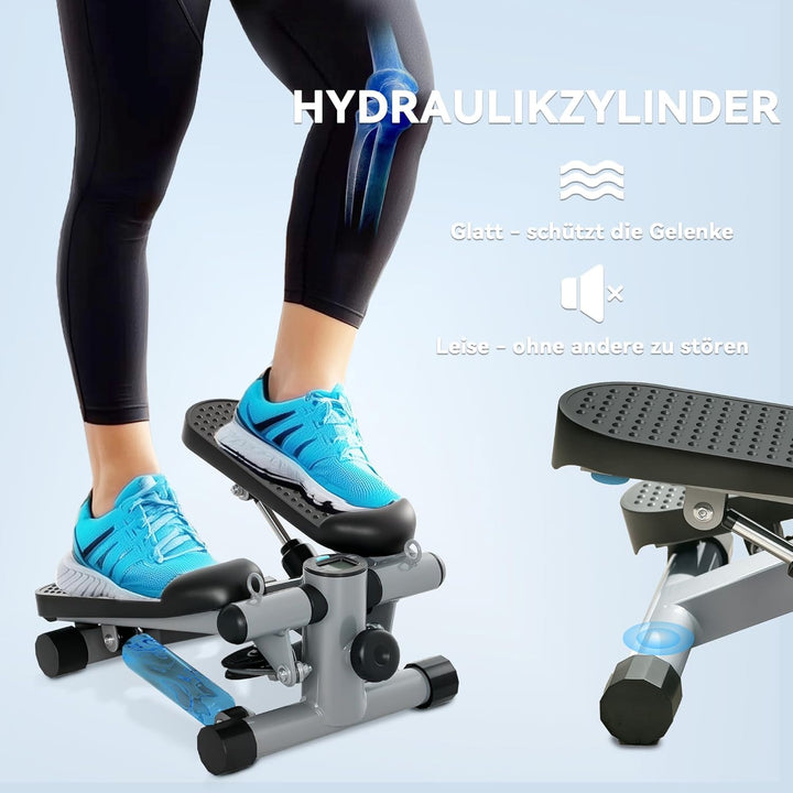 SPORTNOW 2 in 1 Mini-Stepper für Zuhause mit LCD-Display, Stepper Hometrainer mit Power Ropes, Up-Do