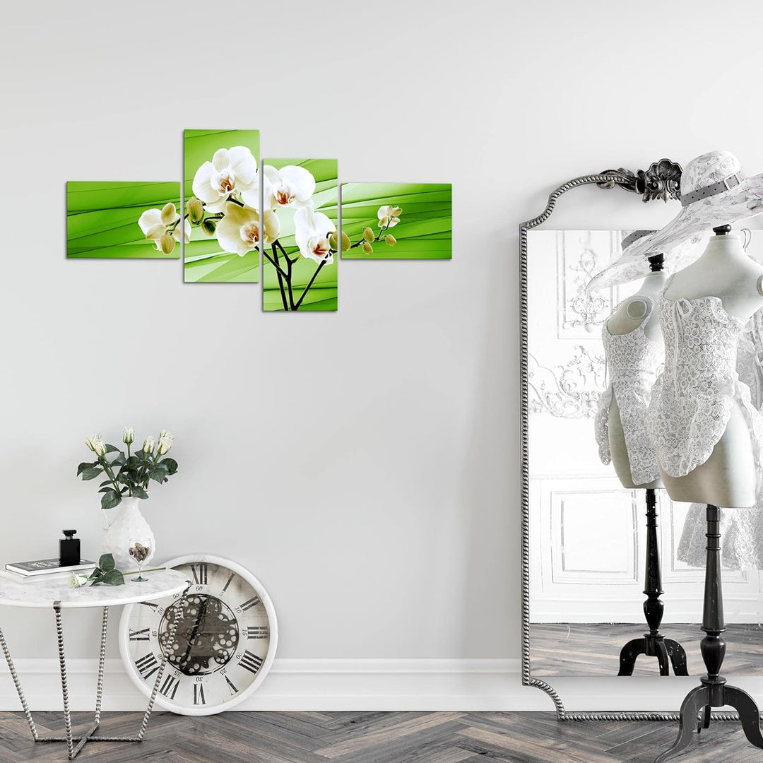 Runa Art Bild Modern Blumen Orchidee - Made in Germany - Wandbilder Abstrakt Grün 4 Teilig 202042c