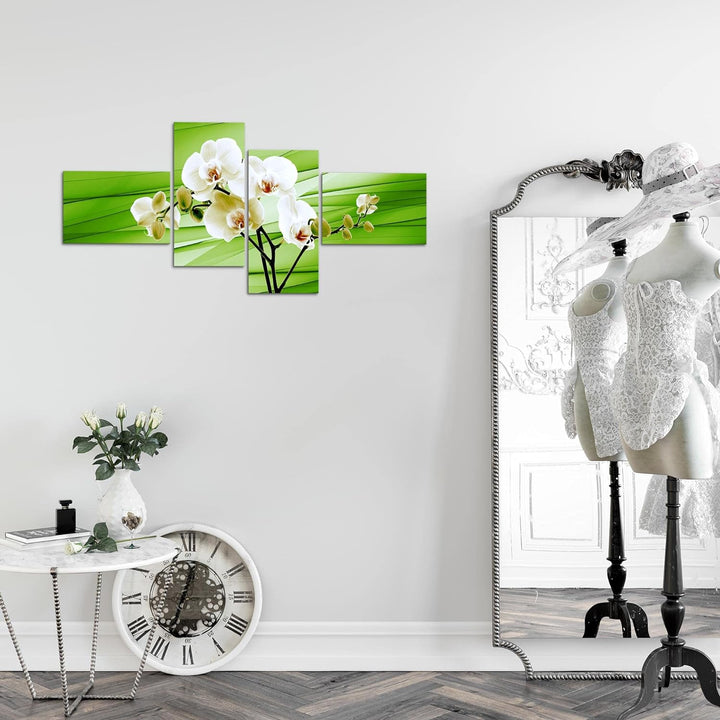 Runa Art Bild Modern Blumen Orchidee - Made in Germany - Wandbilder Abstrakt Grün 4 Teilig 202042c