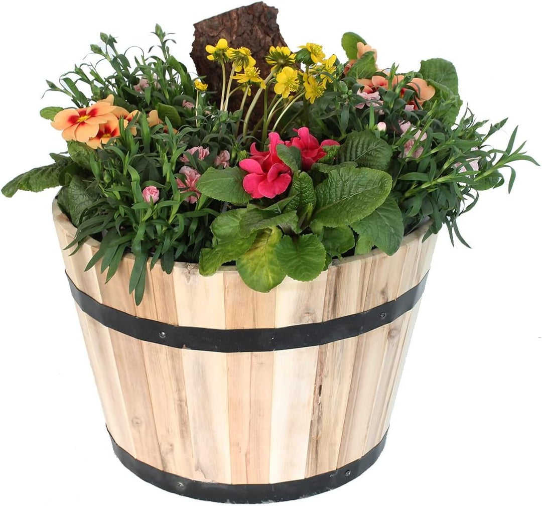 colourliving Pflanzkübel Holz rund 40 cm Holzfass Blumenkübel Blumentopf Natur Akazienholz Pflanztop