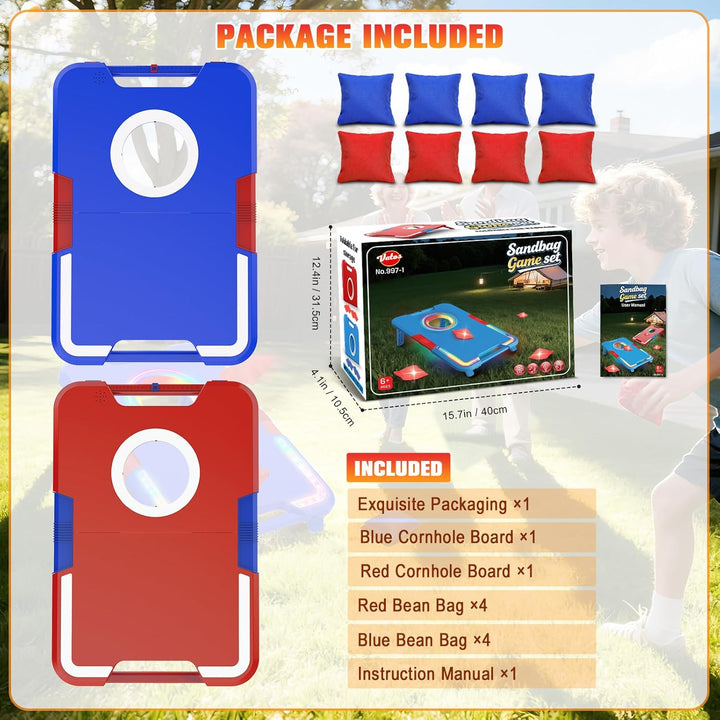 VATOS Tragbares Cornhole-Set mit LED-Lichtern & Soundeffekten, Punktanzeige, klappbar – 2 Spielbrett