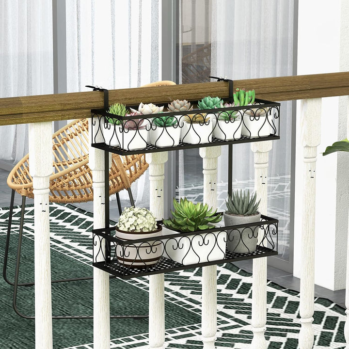 FANTASK 2-stöckiges Blumenregal Balkon, 60 x 33 x 59 cm, Blumentopfhalter Metall mit verstellbaren H