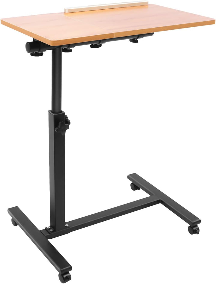 Laptoptisch höhenverstellbar, Beistelltisch mit Rollen, Laptopständer Holz, drehbar, Tisch für Bettl