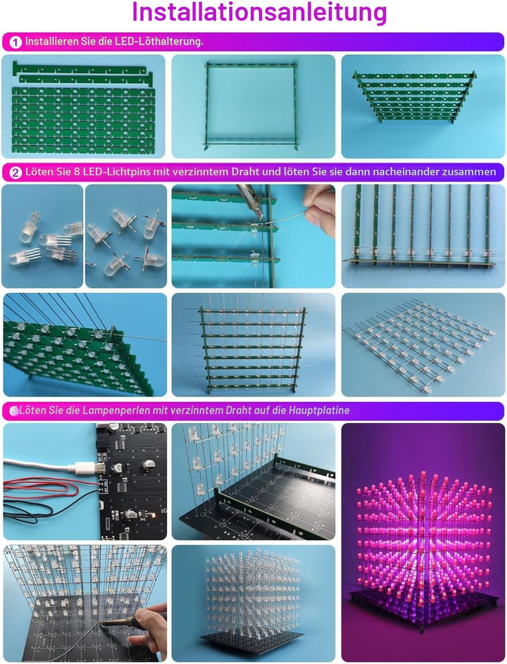 iCubeSmart 3D8RGB-KIT LED-Würfel-Set, DIY-Elektronik-Set, 8 x 8 x 8, LED-Lichtwürfel, DIY-Lötprojekt