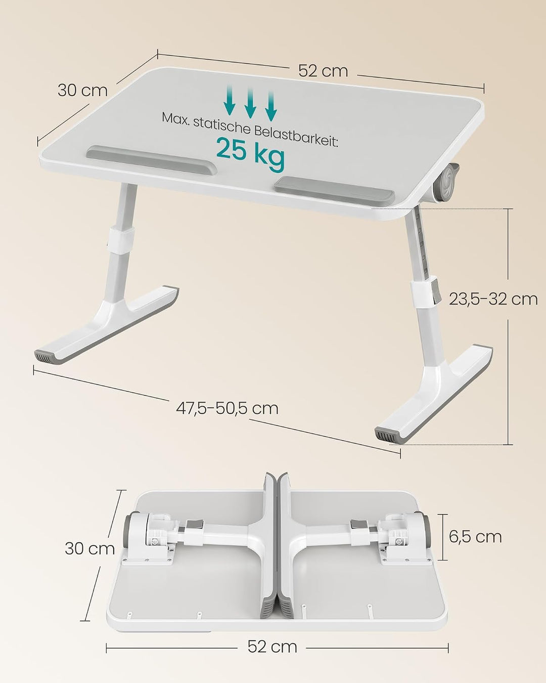 SONGMICS Laptoptisch, Betttisch mit Schublade, aus Holzspanplatte, Aluminiumlegierung und ABS-Kunsts