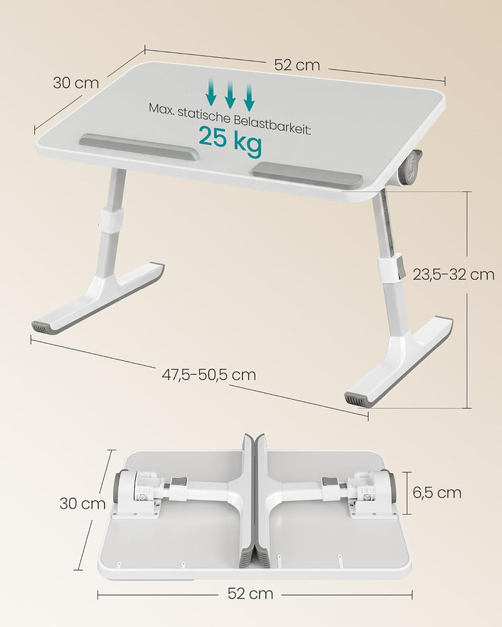 SONGMICS Laptoptisch, Betttisch mit Schublade, aus Holzspanplatte, Aluminiumlegierung und ABS-Kunsts