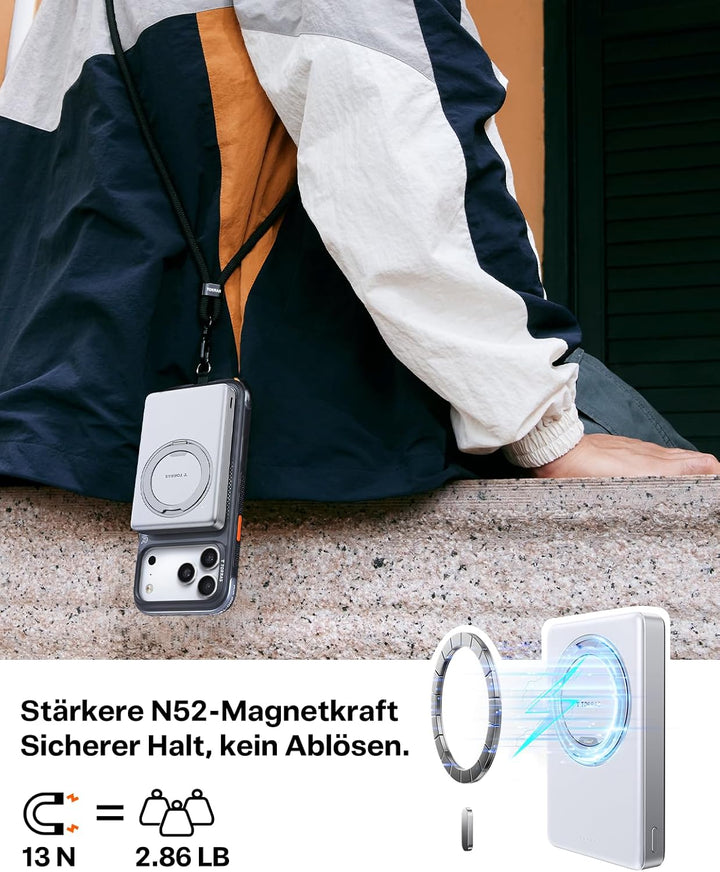 TORRAS Ostand MiniMag Ultra Slim Powerbank für Magsafe, Integrierter 360° Ständer 18W Schnellladen 1