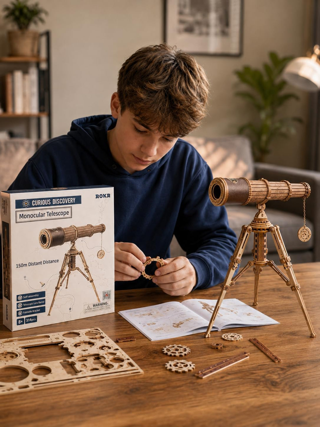 ROKR 3D Holzpuzzle Monokulares Teleskop Holz Modellbau Wissenschaft Geschenke für Erwachsene Kinder