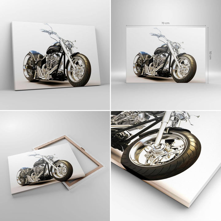Bilder auf Leinwand Motorrad Motor Geschwindigkeit Chrom Leinwandbild 70x50cm Wandbilder Dekoration