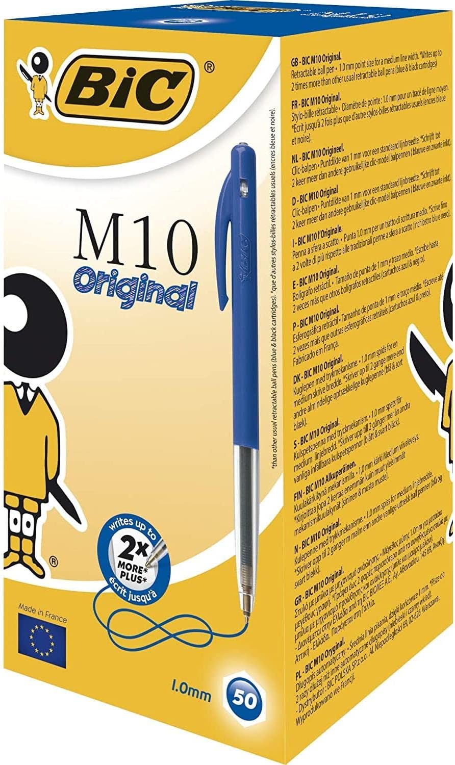 BIC 844345 Druckkugelschreiber M10 (0,32 mm) Schachtel à 50 Stück, blau, blau