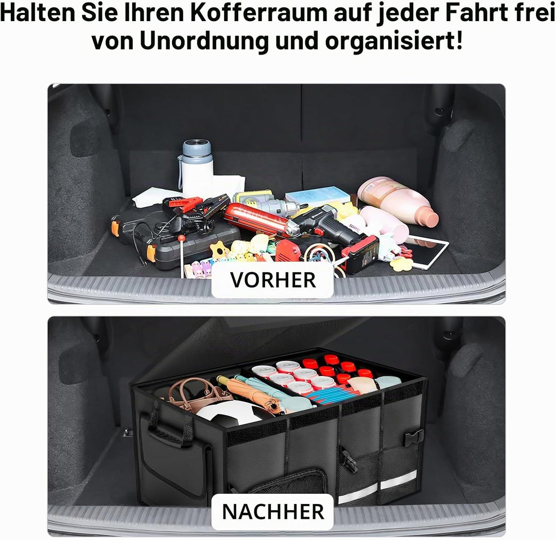 Carehabi Kofferraum Organizer 72L mit Deckel, XXL Faltbare Auto Kofferraumtasche mit Fächern &amp; Tasch