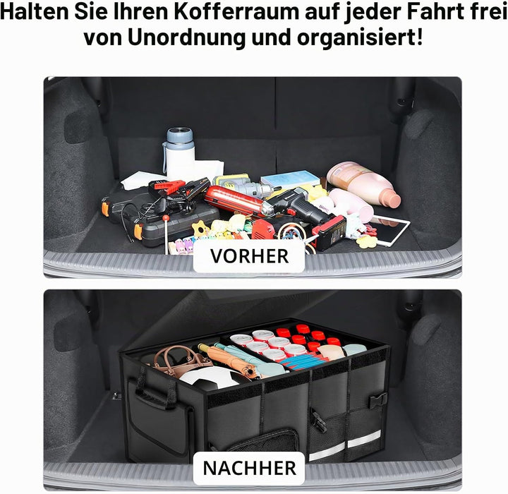 Carehabi Kofferraum Organizer 72L mit Deckel, XXL Faltbare Auto Kofferraumtasche mit Fächern &amp; Tasch
