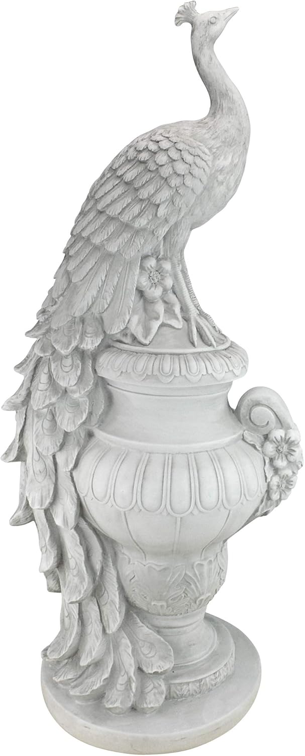 Design Toscano Gartenfigur Staverden Castle, Pfau auf einer Vase, 29x39.5x86.5 cm