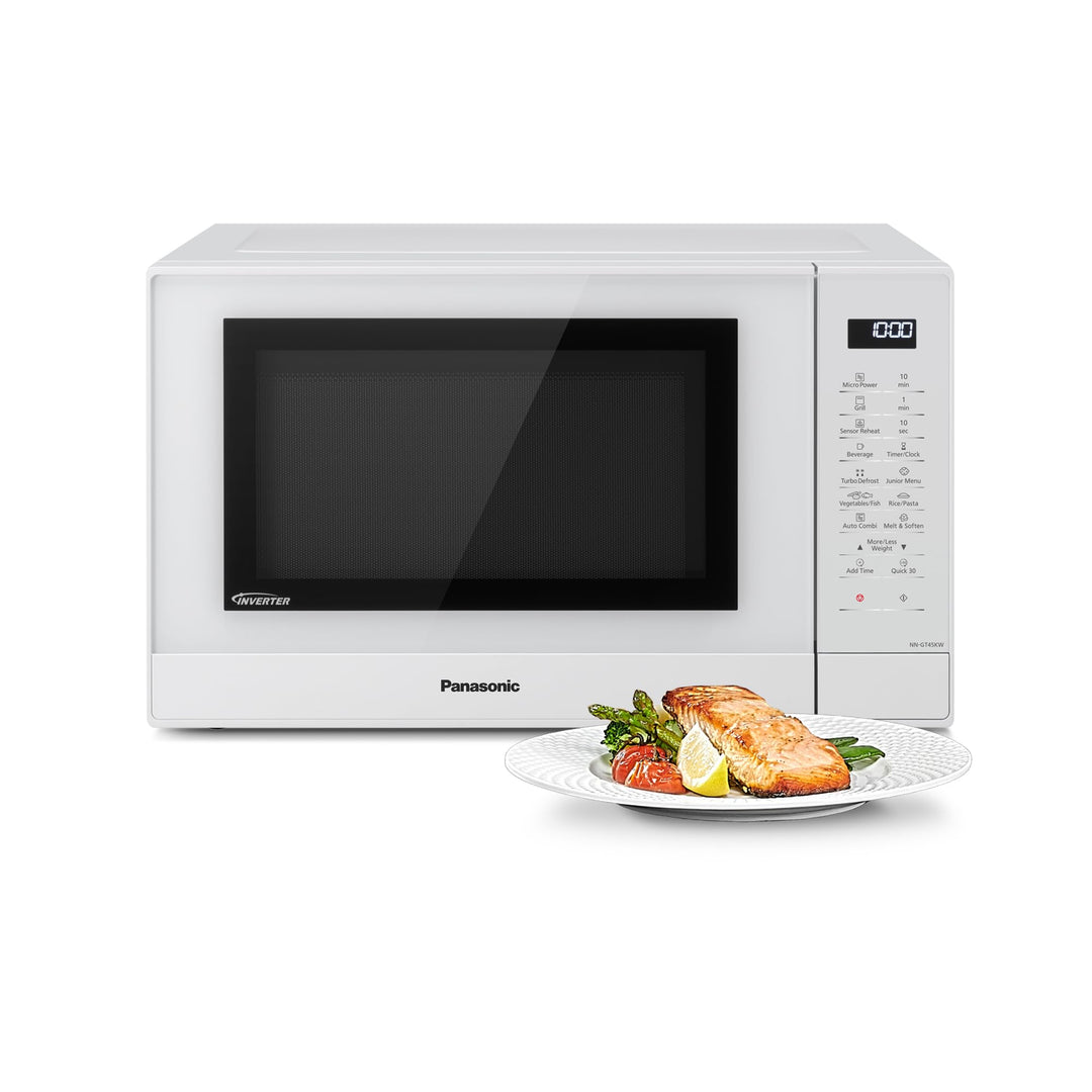 Panasonic NN-GT45KWSUG Mikrowellen-Wechselrichter mit Grill, 24 Automatikprogramme, Junior Menü, Feu