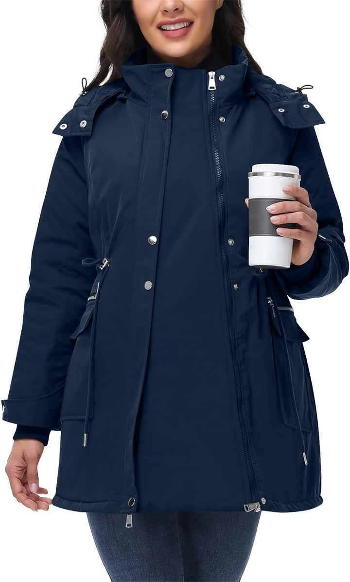 SYDUZAX Wintermantel Damen Warm Winterjacke Gefüttert Winter Parka Umstands Baumwolljacke 3 in 1 Win
