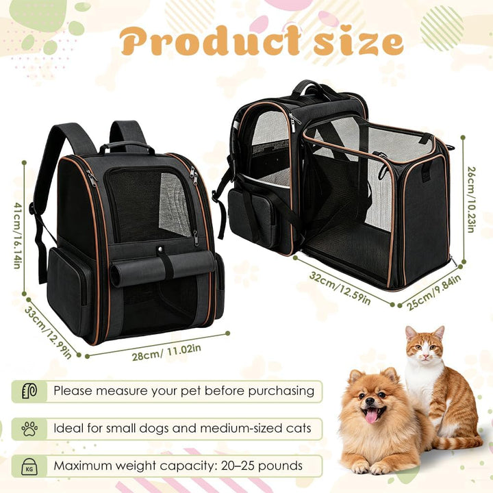 Erweiterbar Katzenrucksack Hunderucksack für Katzen Hunde bis 7kg, Schwarz | Katzentransporttasche m
