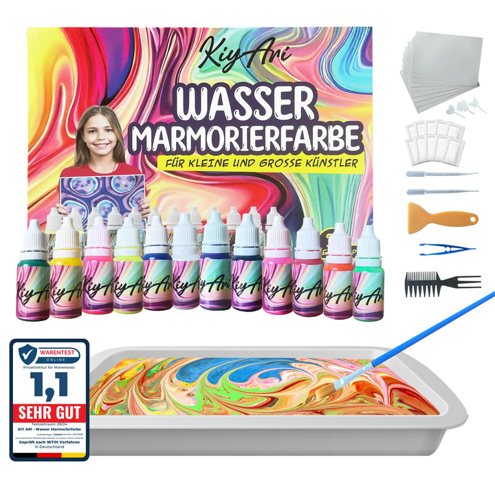 Wasser-Marmorierfarben-Set – 12 kräftige Farben & 10 A4-Blätter – Bastelset für Kinder ab 6 Jahren |