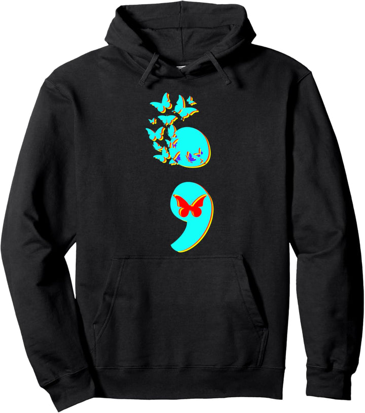 Suizidprävention Bewusstsein Zitat Semikolon, Semikolon Pullover Hoodie