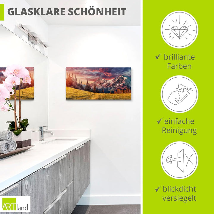Glasbilder Wandbild Glas Bild einteilig 100x50 cm Querformat Alpen Berge Landschaft Natur Gebirge So