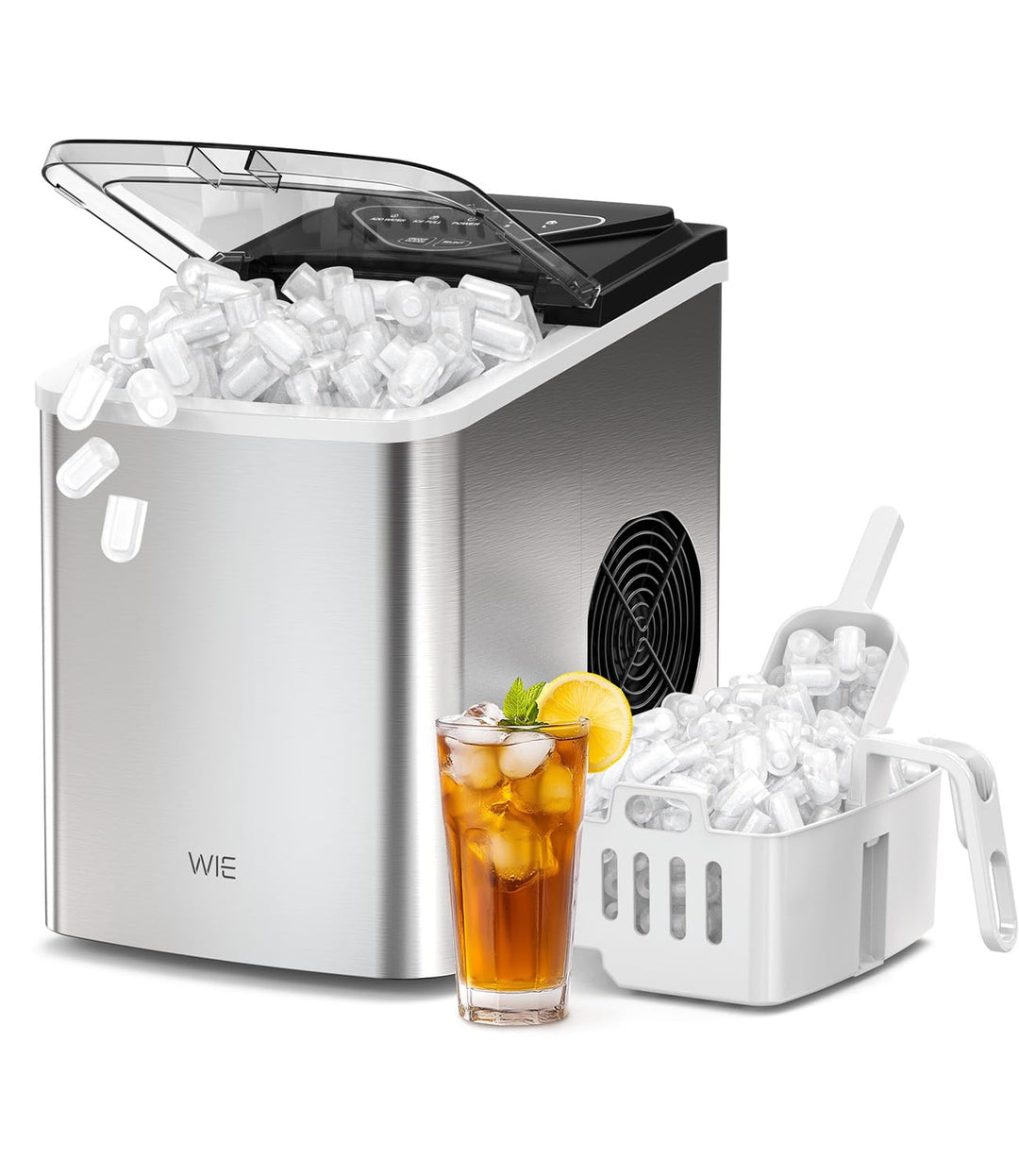 WIE Eiswürfelmaschine, 15KG Eiswürfelbereiter Ice Maker, 9 Würfel in 6 Min, Eiswürfelmaschinen mit T