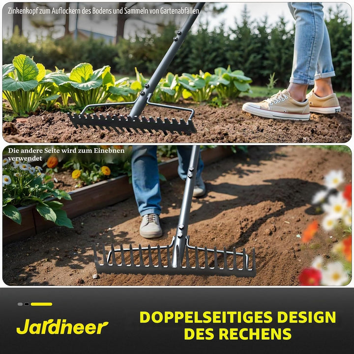 Jardineer Garten Rechen, 150cm Langstiel Metall Rechen, Harke Garten Mit Stiel für Kies, Felsen, Ras