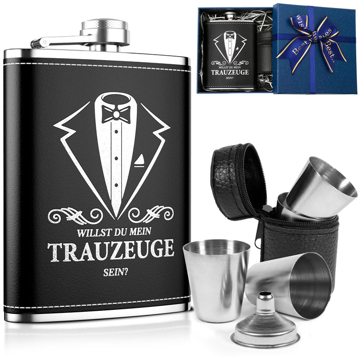LILABIENE Flachmann Trauzeugen Geschenk Set mit Gravur 304 Edelstahl 230ml, Trauzeuge