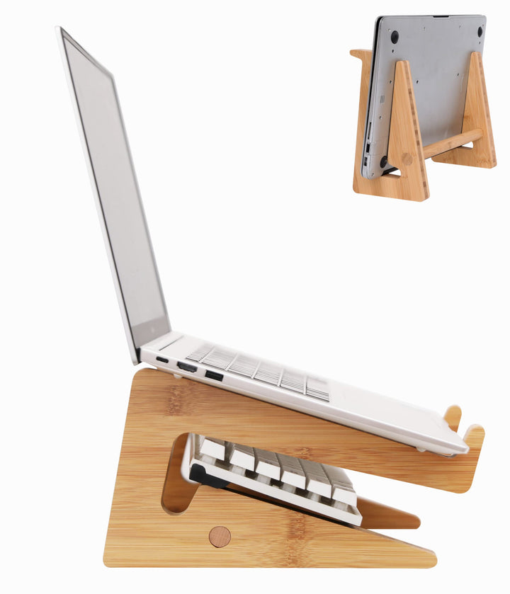 Nuvograin Laptop-Ständer, vertikaler Laptop-Ständer aus Holz für Schreibtisch, Bambus-Laptop-Ständer