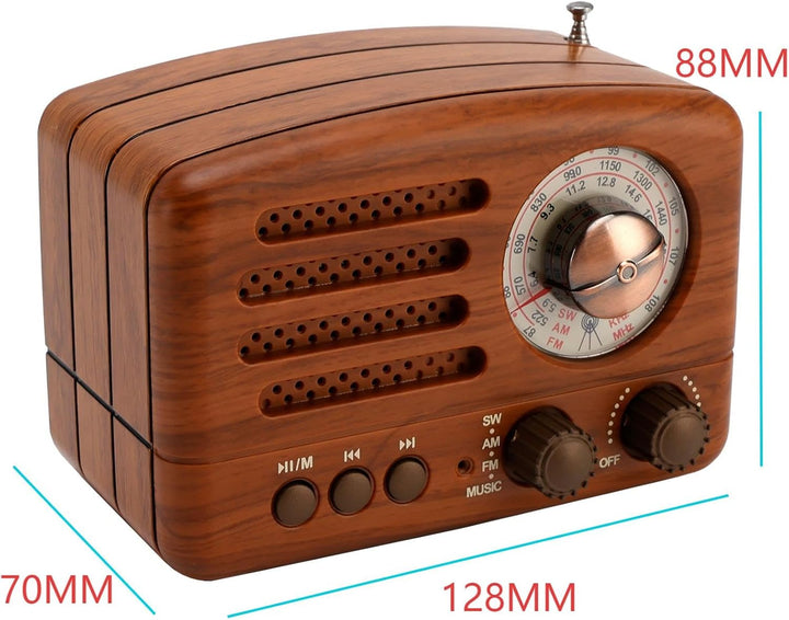 Topteng Retro Radio Bluetooth Lautsprecher, AM/FM/SW Nostalgie Radio, Kofferradio mit USB/TF-Karte,
