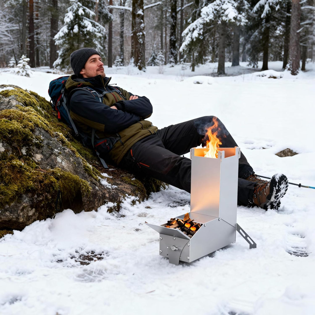 Stahl Raketenofen Outdoor Holzofen mit Abnehmbarem Oben Montiertem Quergestell für Trockentöpfen, Ca