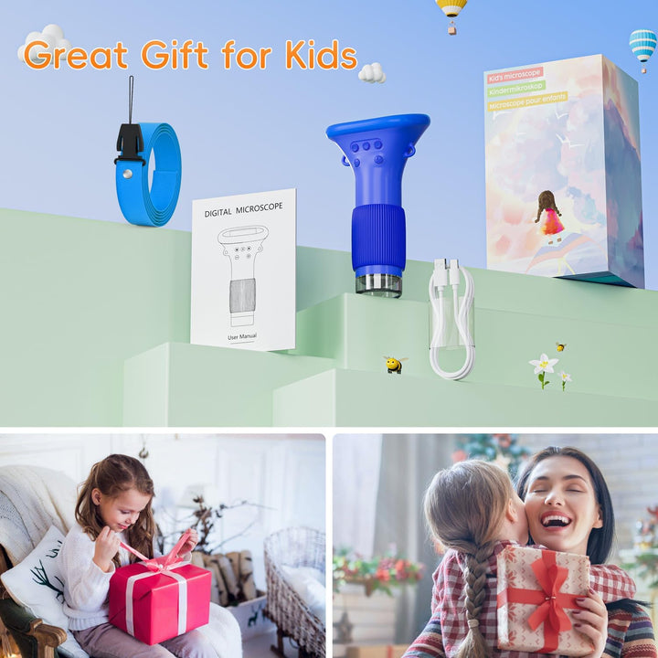 Digitales Mikroskop für Kinder, SGAINUL 1000x Zoom Mini-Mikroskopkamera für Kinder mit 2.0 Zoll Bild