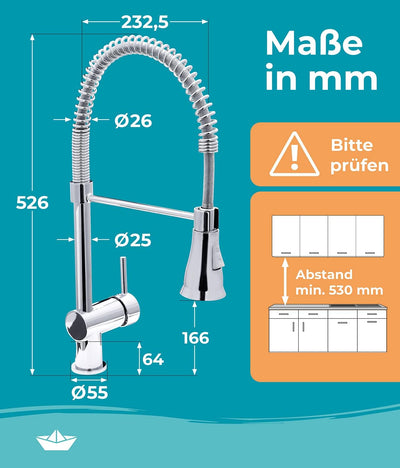 Calmwaters® Premium Spiralfederarmatur, 360° flexible Küchenarmatur mit Brause, Wasserhahn Küche Ges