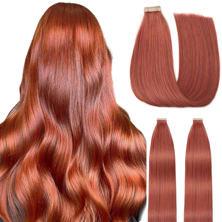 HotLulana Tape Extensions Echthaar Copper Red(