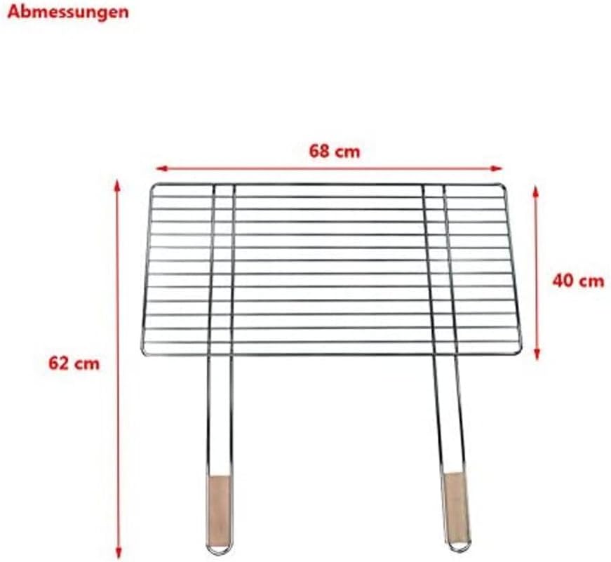 Grillrost 68x40cm mit 2 Holzgriffen Stahl verchromt Grillgitter Grillaufsatz Ersatzrost
