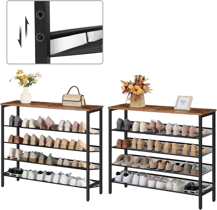 HOOBRO Schuhregal, 5-lagiges Schuhschrank, Verstellbares Schuhablage, Flach und Neigbar, 100 x 30 x