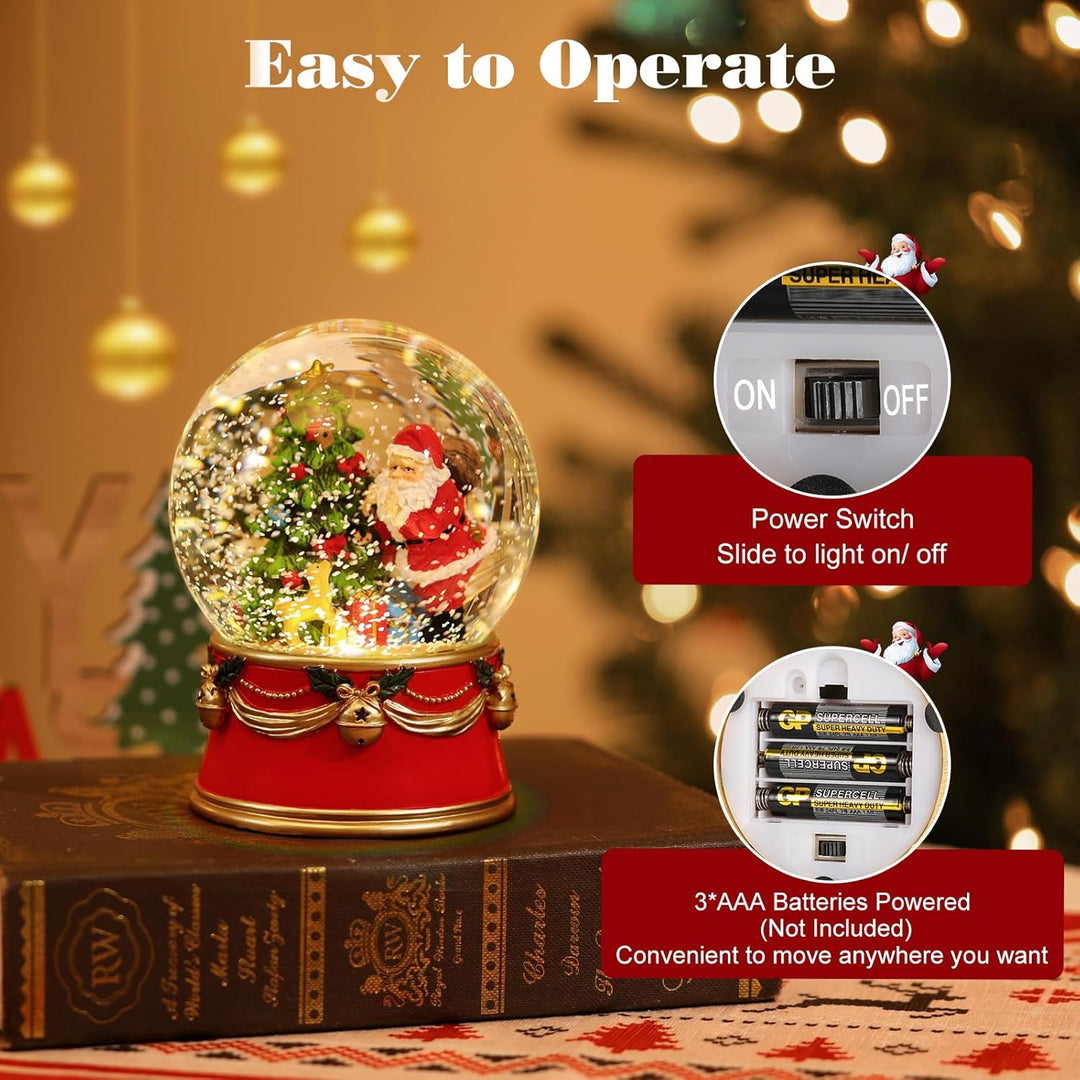 Lewondr Weihnachts-Schneekugel, Weihnachtsmann elektrische Schneekugel mit Schneeflocke & Lichter, B