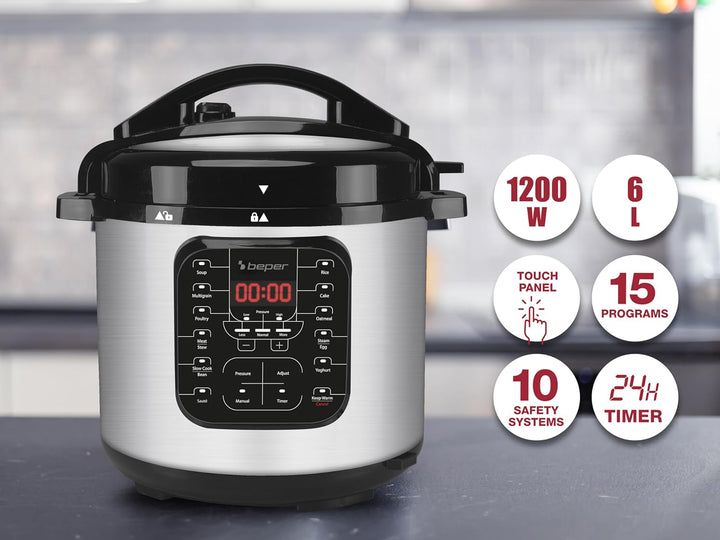 BEPER P101COS001 Multikocher, Elektrischer Schnellkochtopf, Dampfkochtopf 6 Liter- Elektrischer Schn