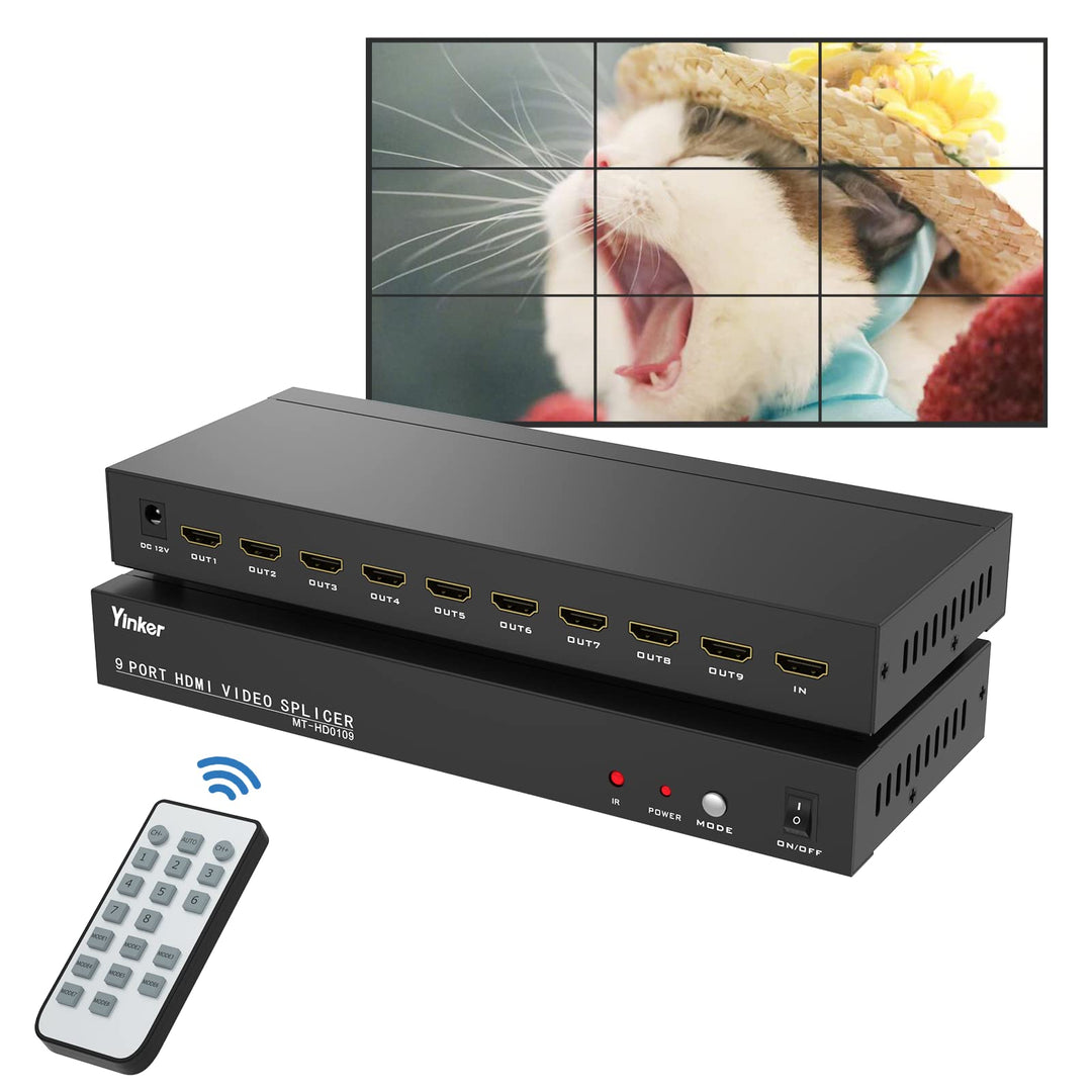 Yinker Videowand Controller 3x3 HDMI Video Wall Processor 1080P@60Hz Unterstützt 13 Modi - 1 HDMI In