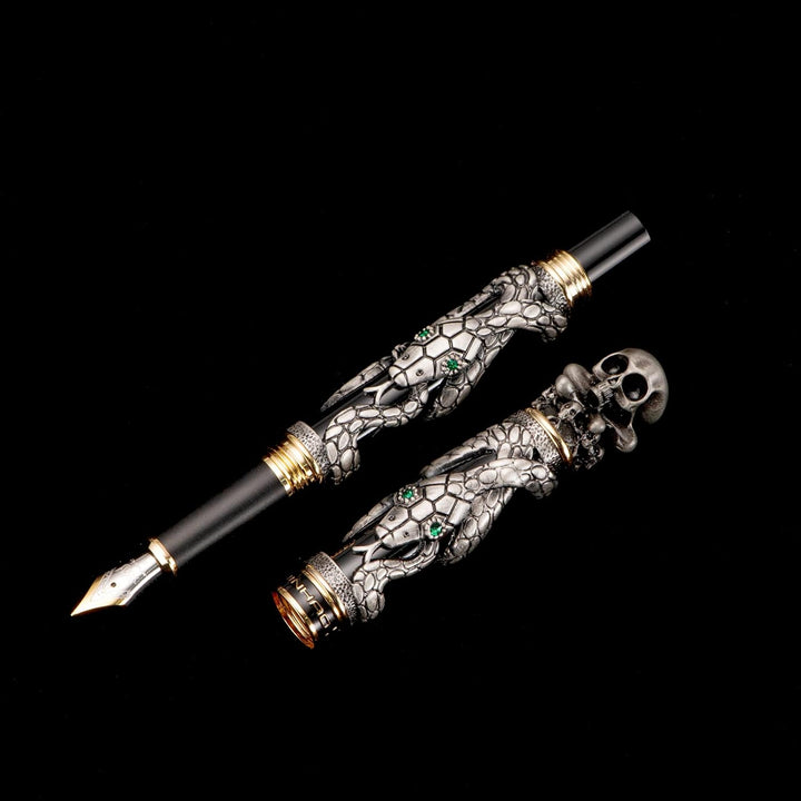 Jinhao Füllfederhalter, Schwarz, mittlere Feder, Retro-Stil, mit Totenkopfkopf, massives Metall und